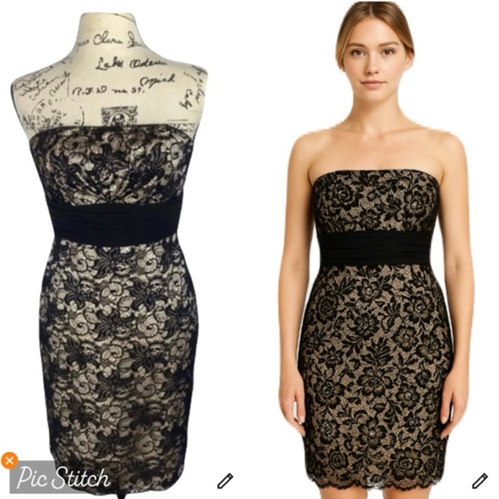 White House Black Market Floral Lace Ruched Waist Dress